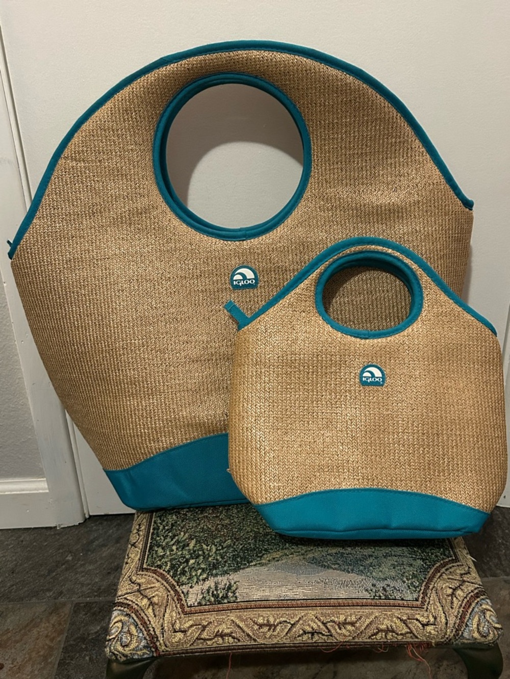 Igloo Teal-Trim Natural Straw Tote Set - Women